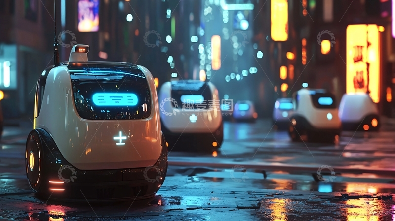 高清大图下载【趣麦麦图】未来都市送货机器人