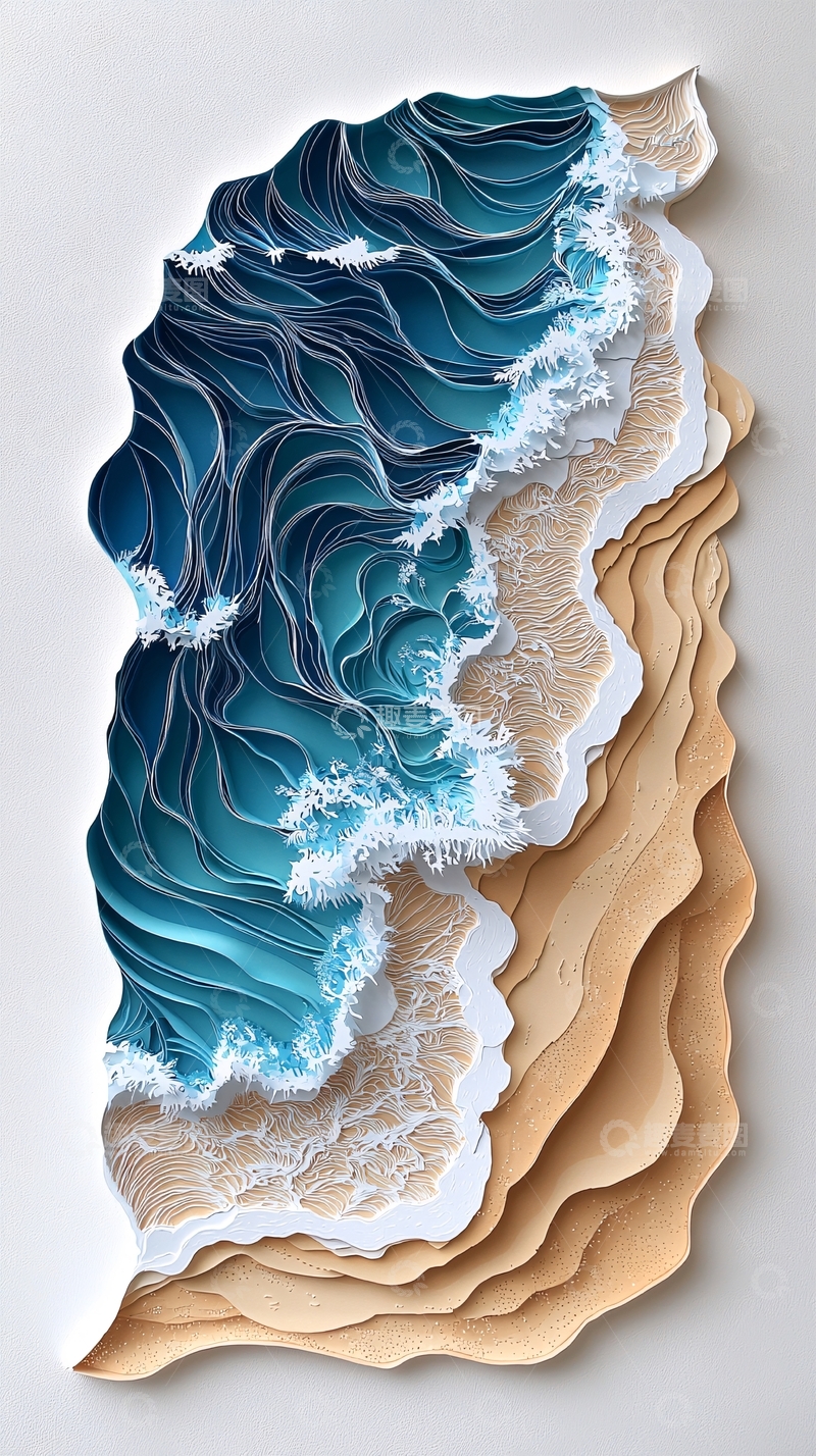 高清大图下载【趣麦麦图】纸艺海浪沙滩