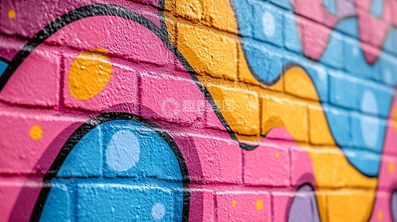 高清大图下载【趣麦麦图】彩色砖墙上的抽象涂鸦