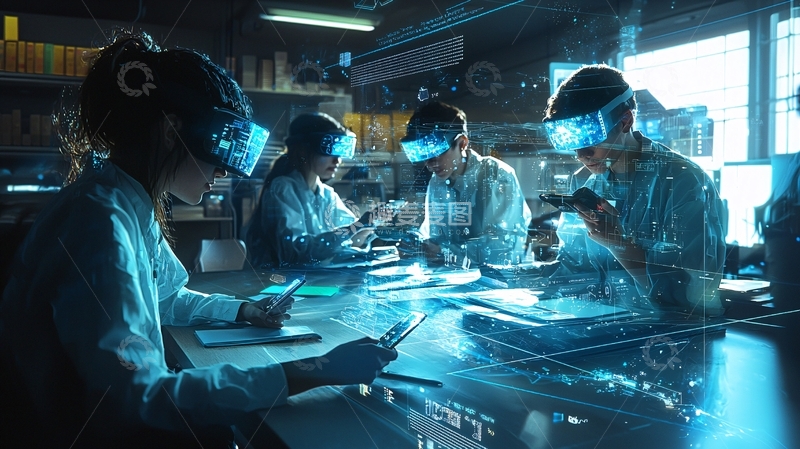 高清大图下载【趣麦麦图】科学家团队虚拟现实实验室