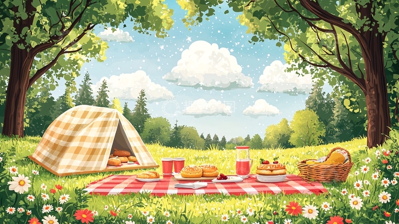 高清大图下载【趣麦麦图】阳光明媚的野餐场景