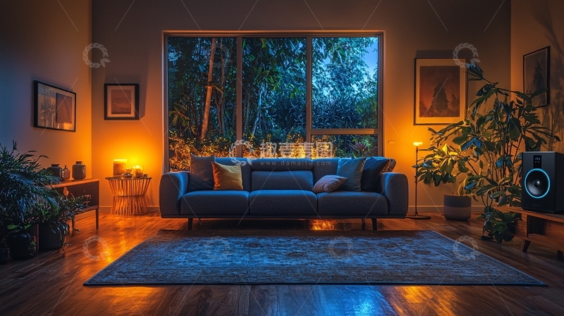 高清大图下载【趣麦麦图】温馨客厅夜晚