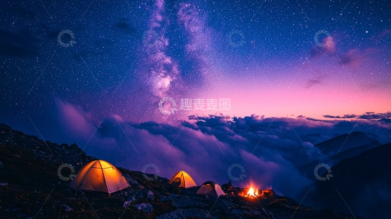 高清大图下载【趣麦麦图】星空下的帐篷露营