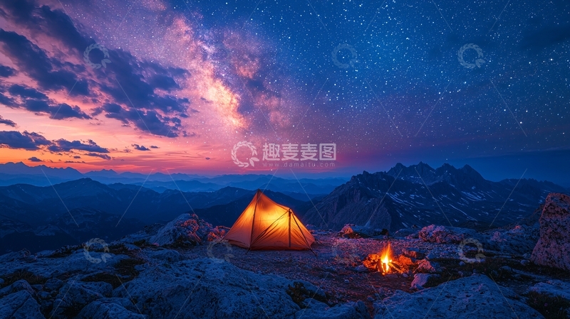 高清大图下载【趣麦麦图】星空下帐篷营地