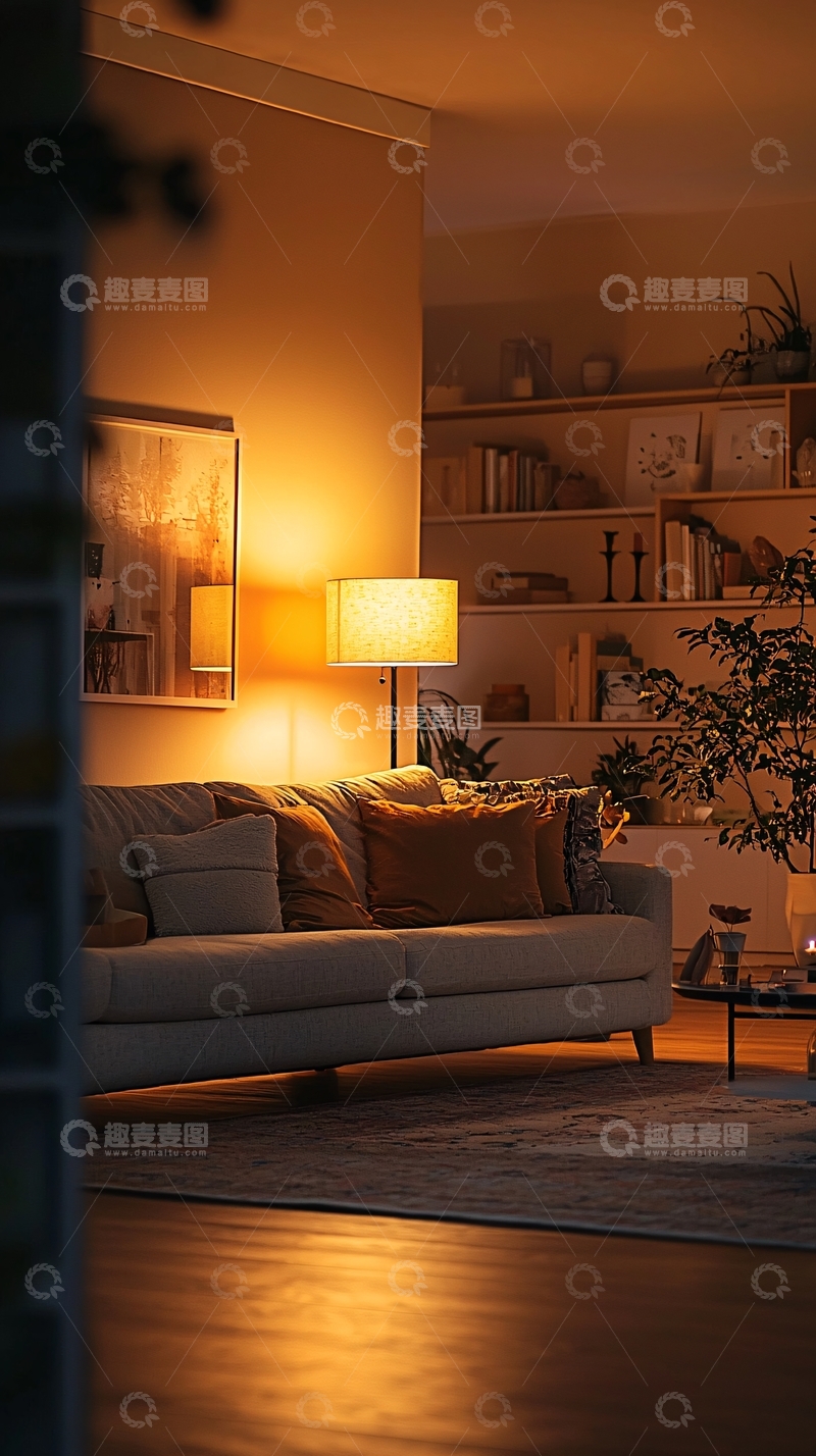 高清大图下载【趣麦麦图】温馨灯光下的客厅