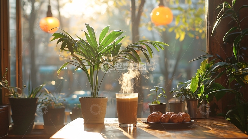 高清大图下载【趣麦麦图】阳光下的咖啡馆静物