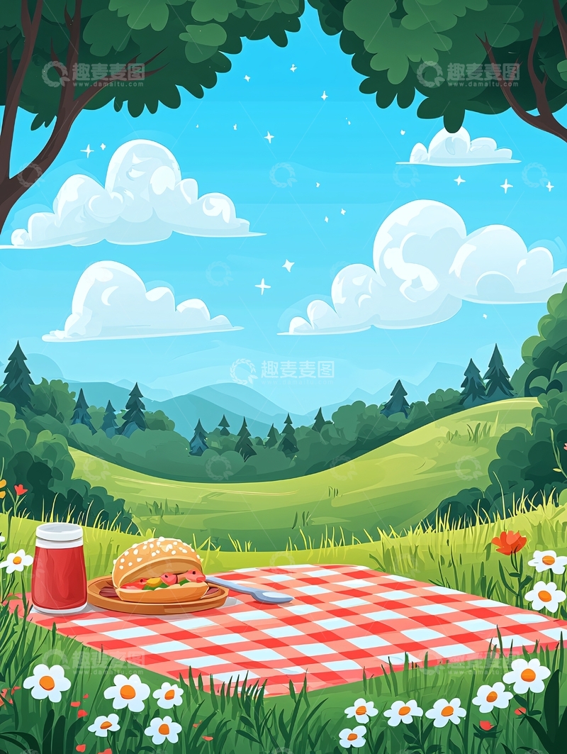 高清大图下载【趣麦麦图】野餐风景画