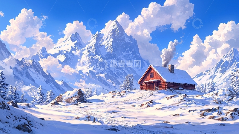 高清大图下载【趣麦麦图】雪山小屋
