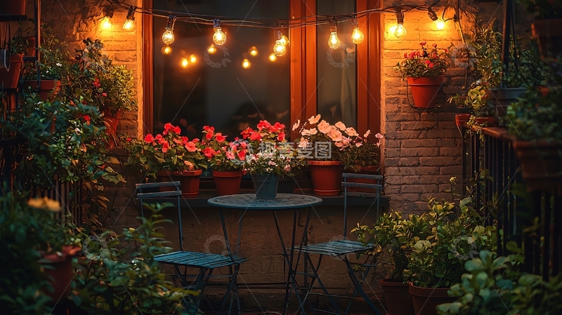 高清大图下载【趣麦麦图】温馨阳台夜景