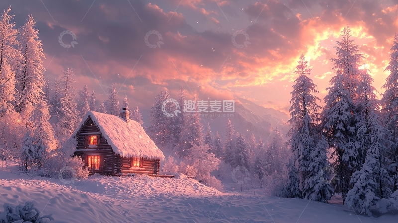 高清大图下载【趣麦麦图】冬季雪景小屋