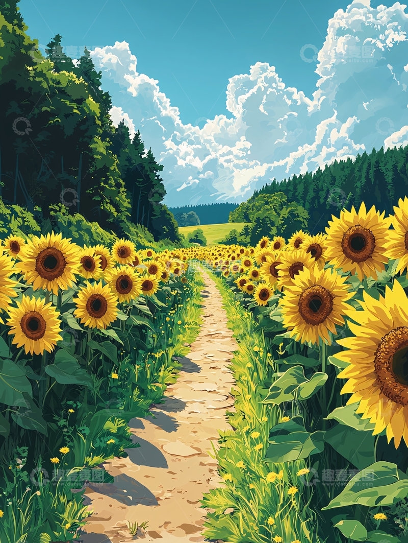 高清大图下载【趣麦麦图】向日葵花田的田园风光