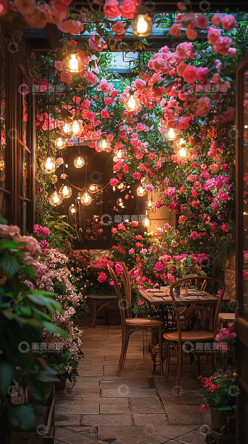 高清大图下载【趣麦麦图】鲜花环绕的浪漫餐厅
