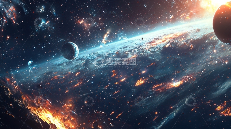 高清大图下载【趣麦麦图】宇宙星球碰撞