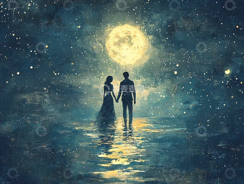 高清大图下载【趣麦麦图】星空下情侣牵手唯美