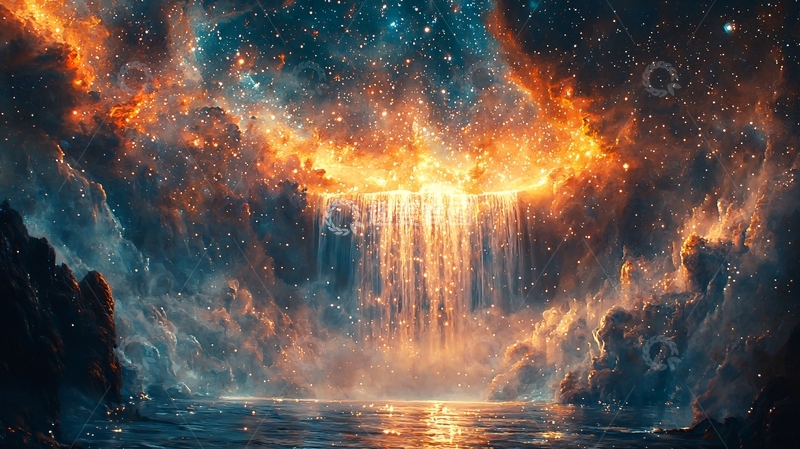 高清大图下载【趣麦麦图】壮丽星空下的瀑布