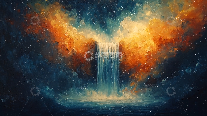 高清大图下载【趣麦麦图】瀑布悬挂在星空背景中