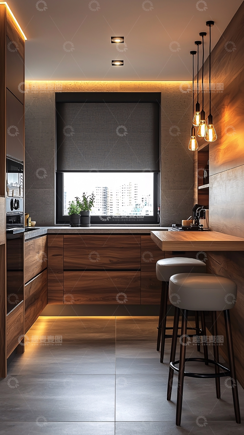 高清大图下载【趣麦麦图】现代风格木质厨房吧台
