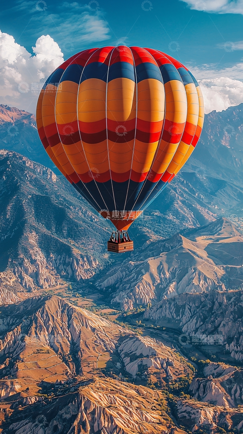 高清大图下载【趣麦麦图】热气球飞越山谷