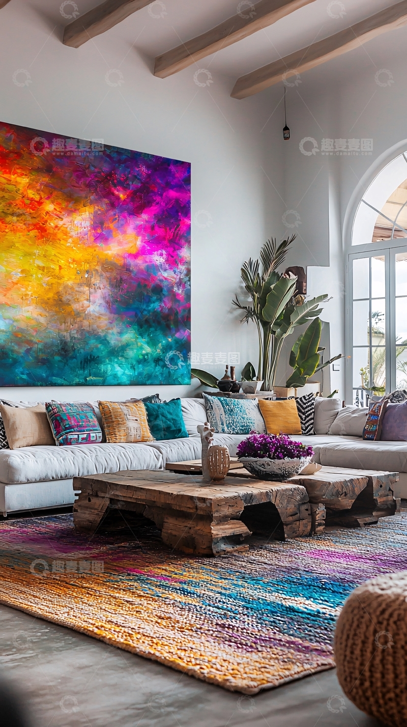 高清大图下载【趣麦麦图】色彩斑斓客厅画作