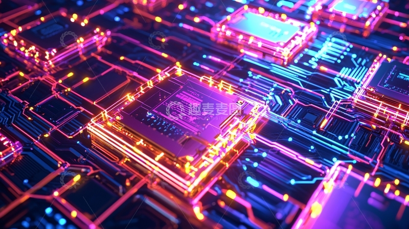 高清大图下载【趣麦麦图】炫彩发光电路板
