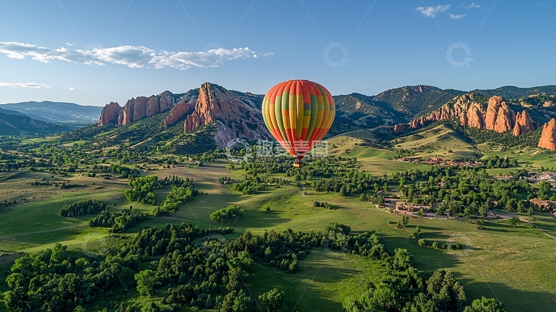 高清大图下载【趣麦麦图】热气球飞跃山谷