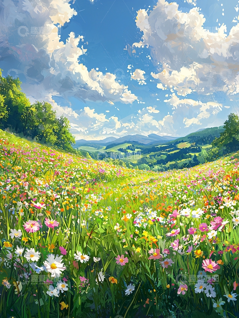 高清大图下载【趣麦麦图】鲜花盛开的山坡