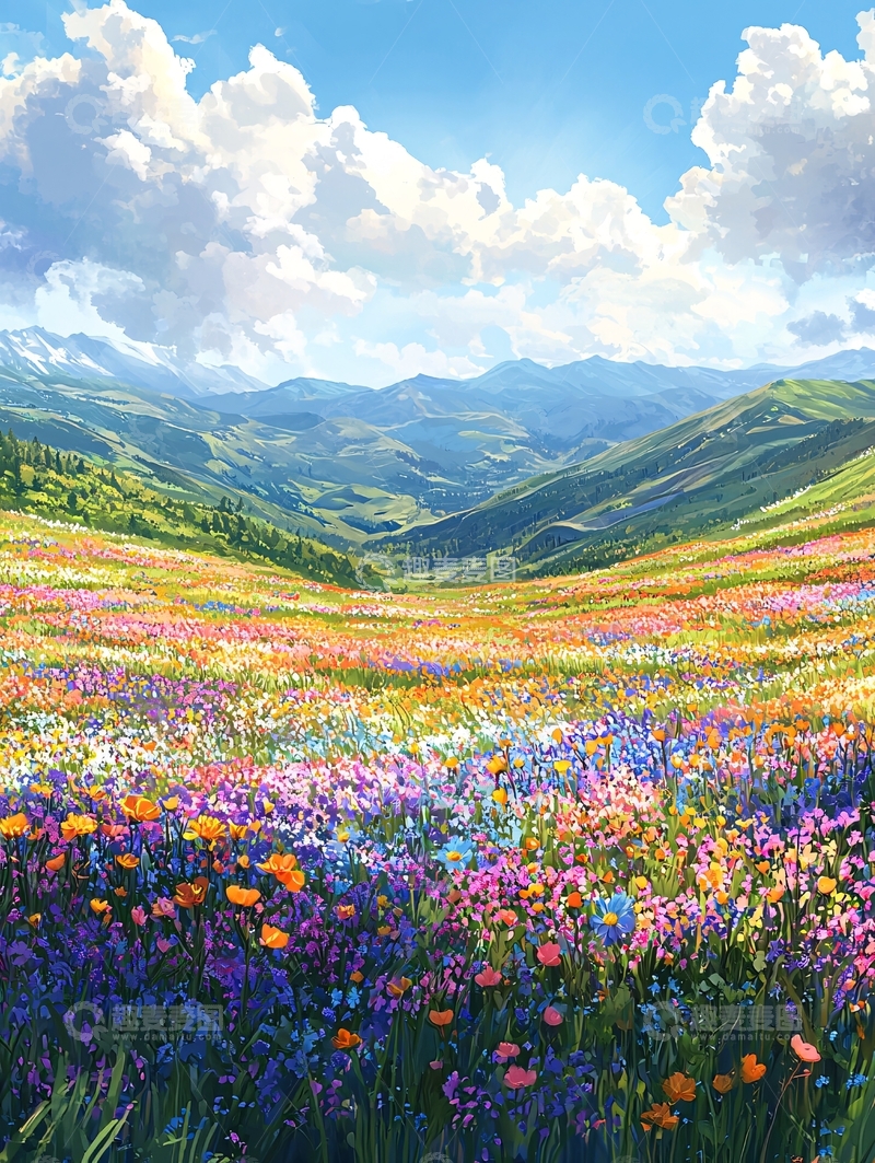 高清大图下载【趣麦麦图】鲜花盛开的山谷