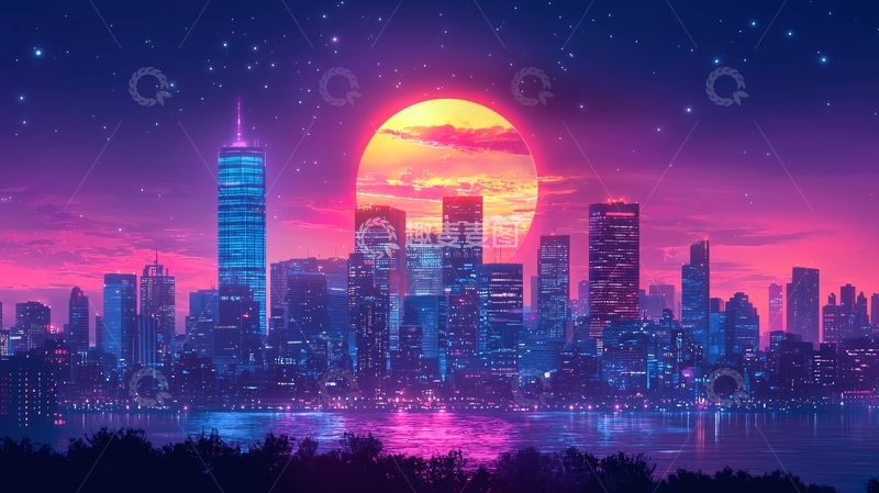 高清大图下载【趣麦麦图】未来主义城市夜景