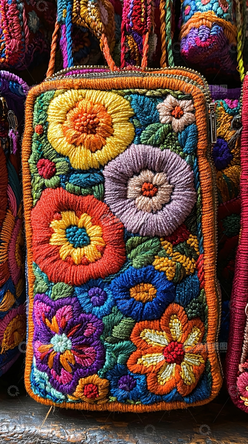 高清大图下载【趣麦麦图】彩色花朵刺绣的包