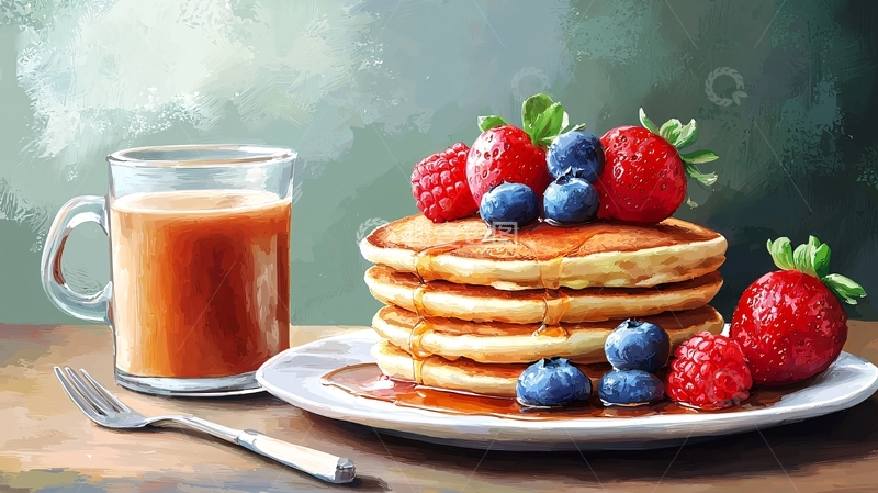 高清大图下载【趣麦麦图】美味的草莓蓝莓煎饼