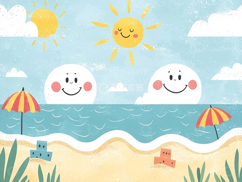 高清大图下载【趣麦麦图】卡通海滩阳光明媚
