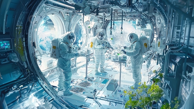 高清大图下载【趣麦麦图】太空舱内宇航员实验