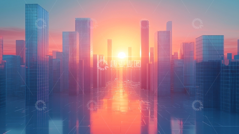 高清大图下载【趣麦麦图】城市日落的模糊剪影