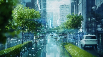 雨中城市街道绿化