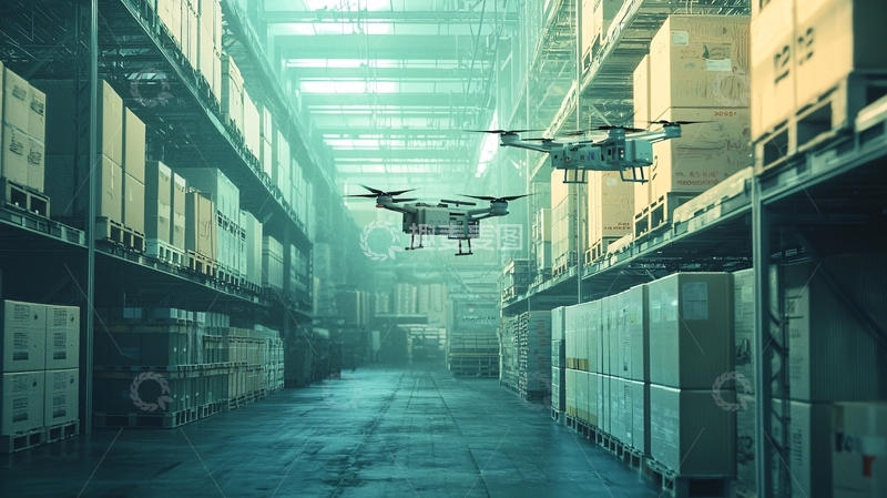 高清大图下载【趣麦麦图】仓库搬运无人机