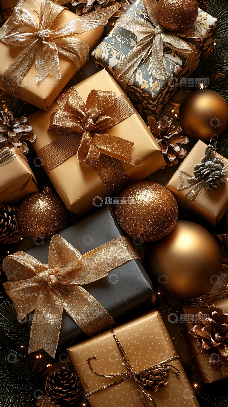 高清大图下载【趣麦麦图】金色礼品盒堆叠