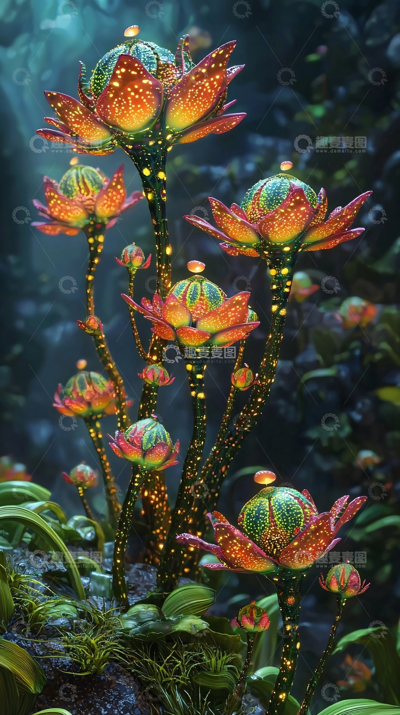 高清大图下载【趣麦麦图】奇幻发光植物群