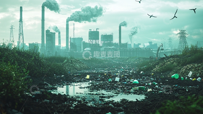 高清大图下载【趣麦麦图】工厂排放污染环境