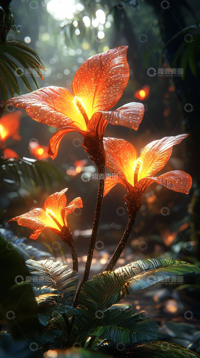高清大图下载【趣麦麦图】发光植物在热带雨林中