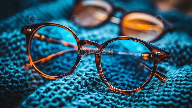 高清大图下载【趣麦麦图】圆框眼镜在针织物上