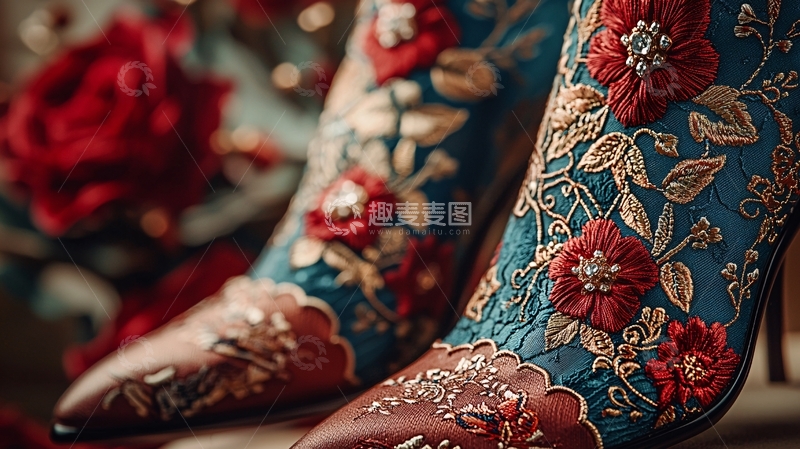 高清大图下载【趣麦麦图】奢华刺绣短靴