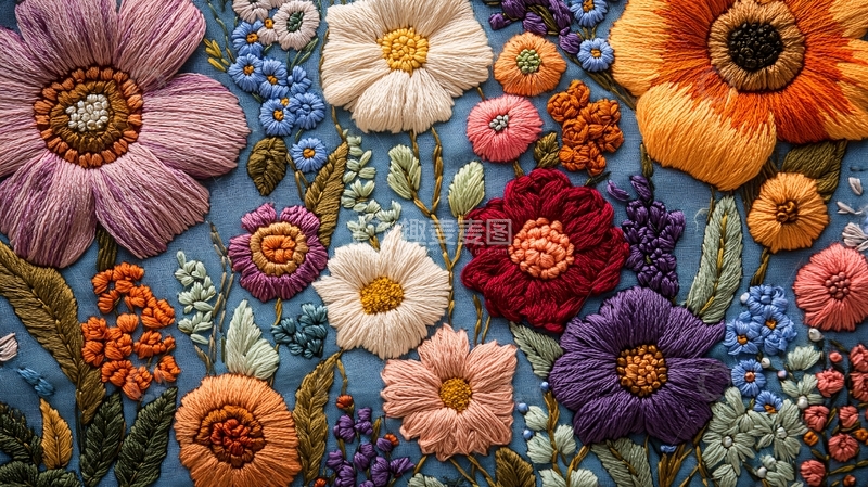 高清大图下载【趣麦麦图】色彩鲜艳的手工刺绣花朵