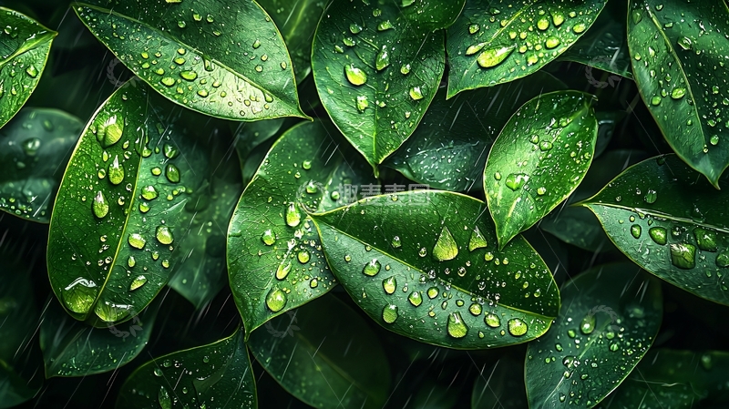高清大图下载【趣麦麦图】绿叶上的水珠特写