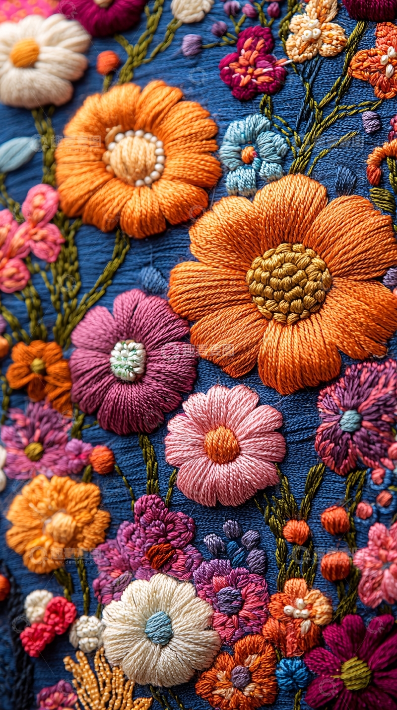 高清大图下载【趣麦麦图】色彩鲜艳的刺绣花朵图案