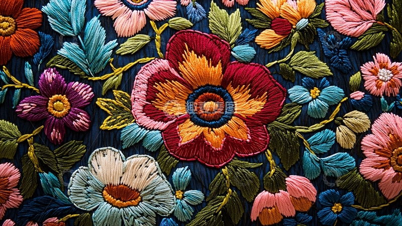 高清大图下载【趣麦麦图】色彩鲜艳的刺绣花朵