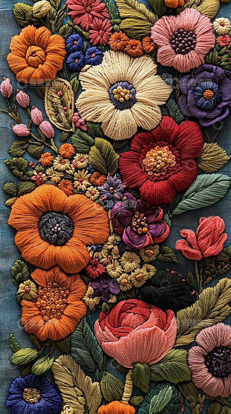 高清大图下载【趣麦麦图】手工刺绣花朵图案