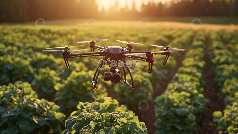 高清大图下载【趣麦麦图】夕阳下农田航拍无人机