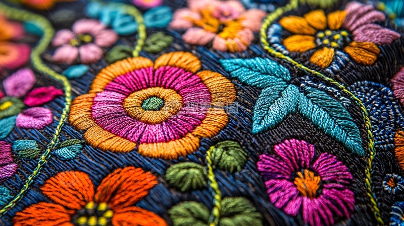 高清大图下载【趣麦麦图】彩色刺绣花朵图案