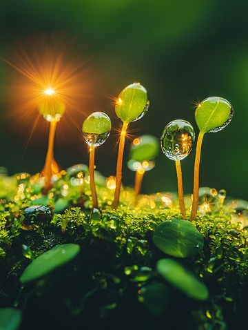 微距镜头下的苔藓萌芽