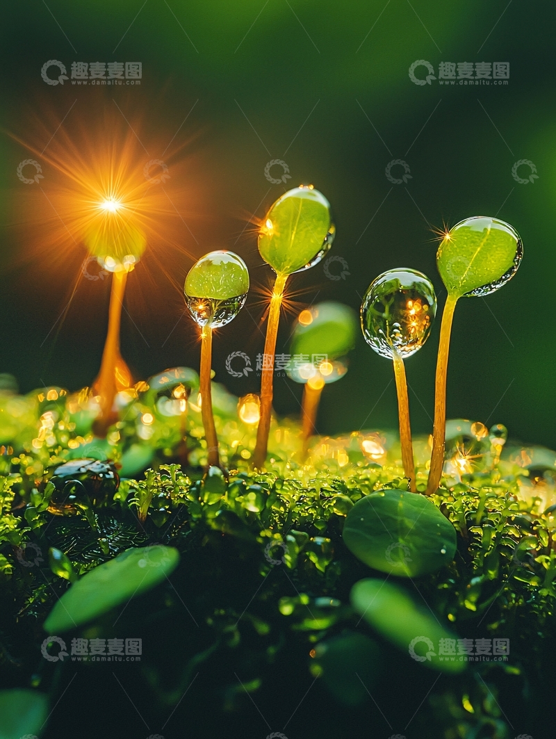 高清大图下载【趣麦麦图】微距镜头下的苔藓萌芽